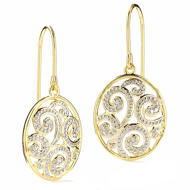 Main Image 1 of Diamond Accent Scroll Pattern Earrings in Sterling Silver with 18K Gold Plate