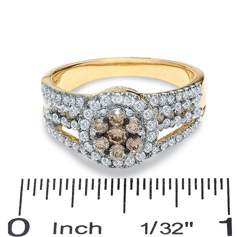 1 CT. T.W. Champagne and White Diamond Flower Ring in 14K Gold