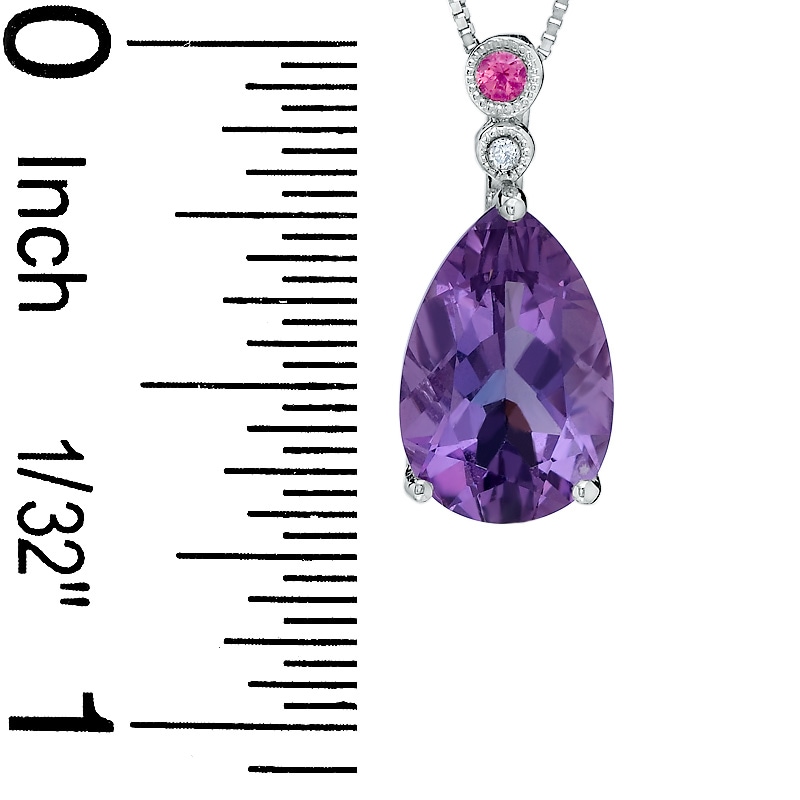 Pear-Shaped Amethyst and Pink Tourmaline Pendant in 14K White Gold with Diamond Accent