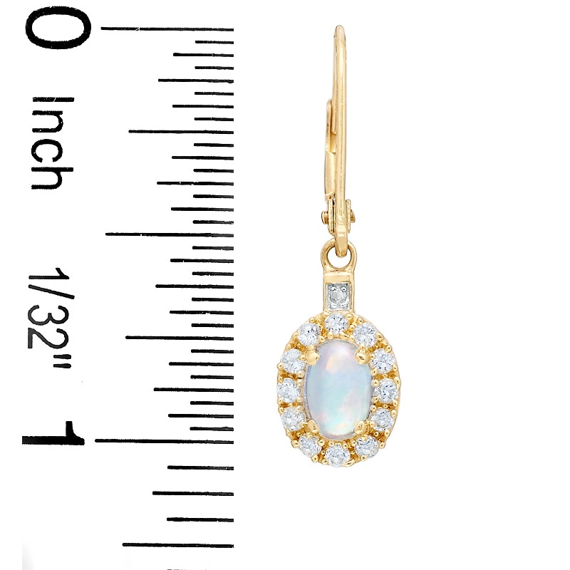 Main Image 2 of Lab-Created Opal and White Sapphire Drop Earrings in 14K Gold