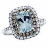 Thumbnail Image 1 of Cushion-Cut Aquamarine and Lab-Created White Sapphire Ring with Enhanced Champagne Diamonds in 14K White Gold