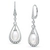 Thumbnail Image 0 of Vintage Oval Akoya Cultured Pearl Drop Earrings in 14K White Gold with White Topaz and Diamond Accents