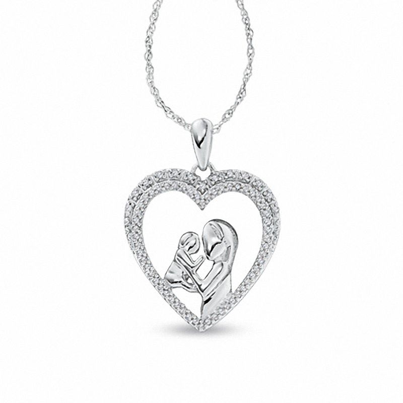 Main Image 1 of 1/5 CT. T.W. Diamond Motherly Love Pendant in 10K White Gold