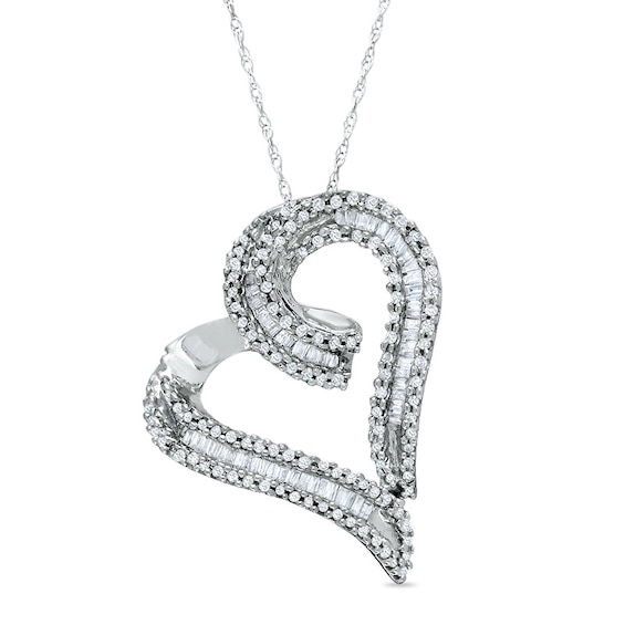 1 2 Ct. T.w. Diamond Curly Cue Heart Pendant In 10k White Gold 