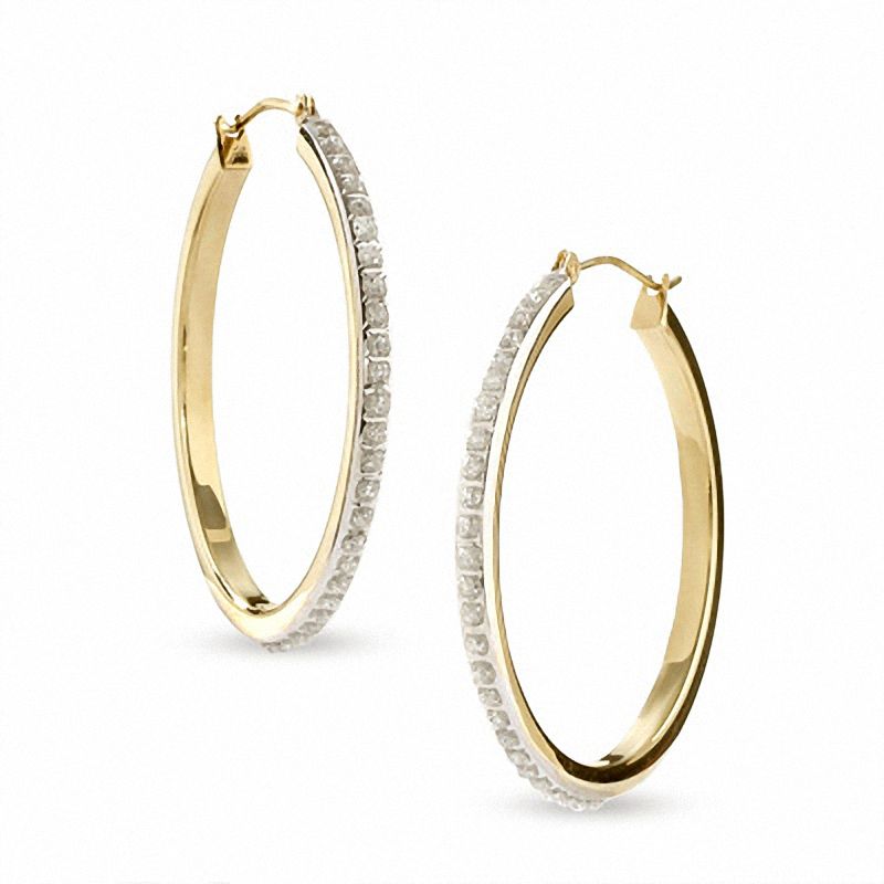 Zales 14K Gold Diamond-Cut Polka-Dot Tube Hoop Earrings