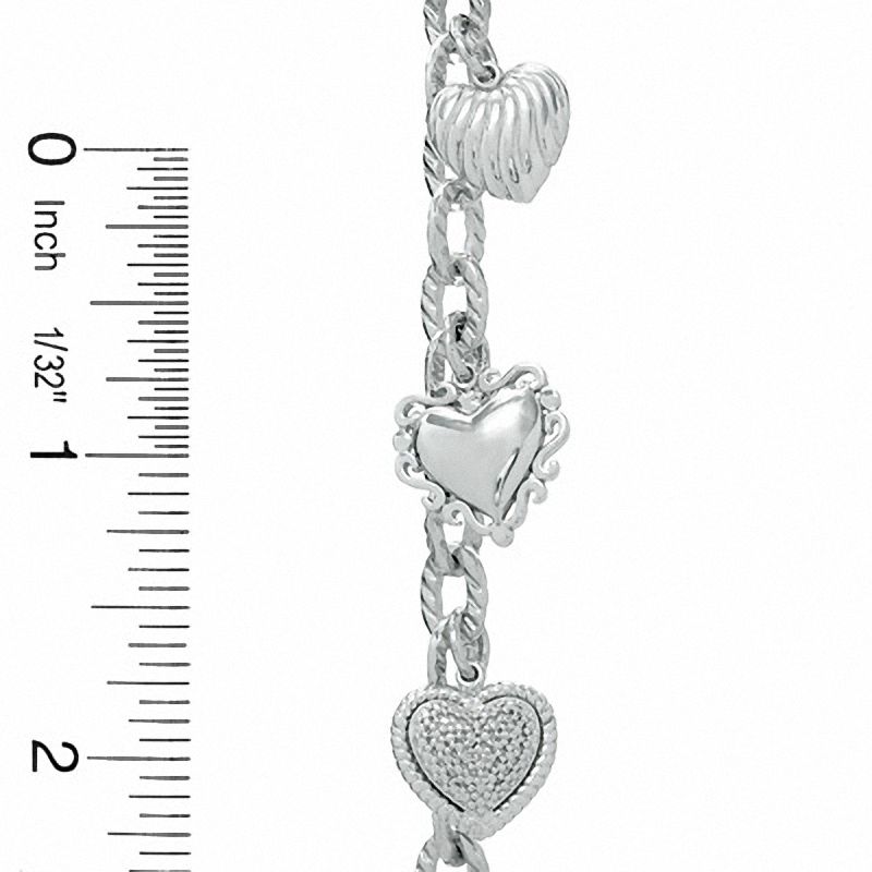 Main Image 2 of 1/5 CT. T.W. Diamond Heart Assorted Charm Bracelet in Sterling Silver