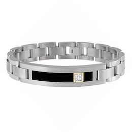 Men's Onyx and Diamond ID Bracelet in Titanium and 14K Gold - 8.5&quot;