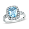 Thumbnail Image 1 of Cushion-Cut Blue Topaz and Lab-Created White Sapphire Frame Ring in 14K White Gold