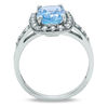 Thumbnail Image 2 of Cushion-Cut Blue Topaz and Lab-Created White Sapphire Frame Ring in 14K White Gold