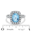 Thumbnail Image 3 of Cushion-Cut Blue Topaz and Lab-Created White Sapphire Frame Ring in 14K White Gold