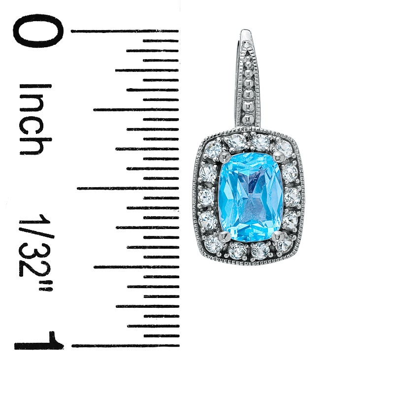 Main Image 4 of Cushion-Cut Blue Topaz and Lab-Created White Sapphire Frame Ring in 14K White Gold