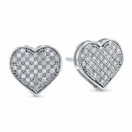 1/5 CT. T.W. Diamond Micro-Pavé Heart Stud Earrings in 10K White Gold