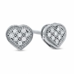 Diamond Accent Micro-Pavé Heart Stud Earrings in 10K White Gold