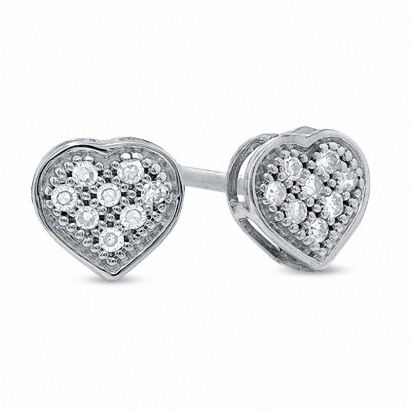 Main Image 1 of Diamond Accent Micro-Pavé Heart Stud Earrings in 10K White Gold