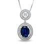 Thumbnail Image 0 of Oval Sapphire and Diamond Framed Drop Pendant in 14K White Gold