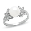 Thumbnail Image 0 of Freshwater Cultured Pearl and Diamond Leaf Ring in 14K White Gold