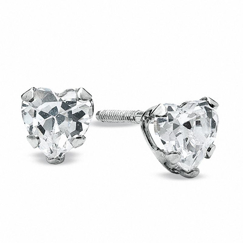 Buy 14K Tiny Heart Stud Earrings. 14K Solid White Gold. Cubic Zirconia  Earrings. Online in India - Etsy