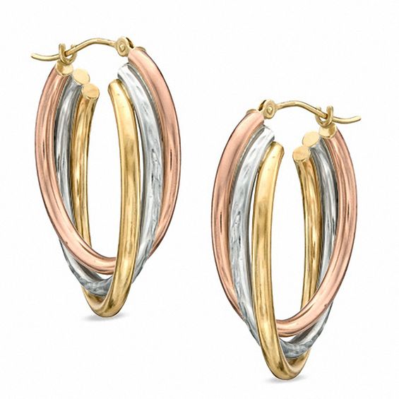 Tri Color Triple Hoop Earrings In 14k Gold And Sterling Silver Zales Outlet