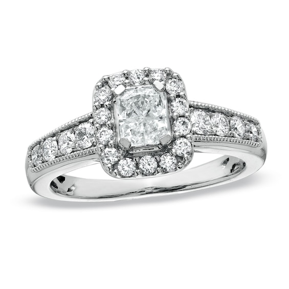 1 CT. T.W. Radiant-Cut Diamond Square Framed Engagement Ring in 14K ...