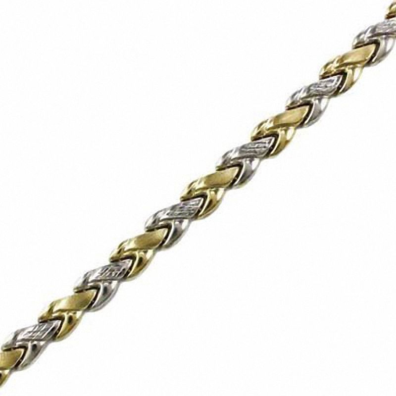 Main Image 1 of Diamond-Cut and Satin Stampato Bracelet in Sterling Silver and 14K Two-Tone Gold - 7.25&quot;