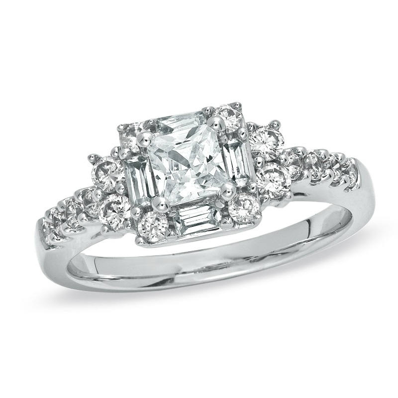 1 CT. T.W. Princess-Cut Diamond Art Deco Engagement Ring in 14K White Gold