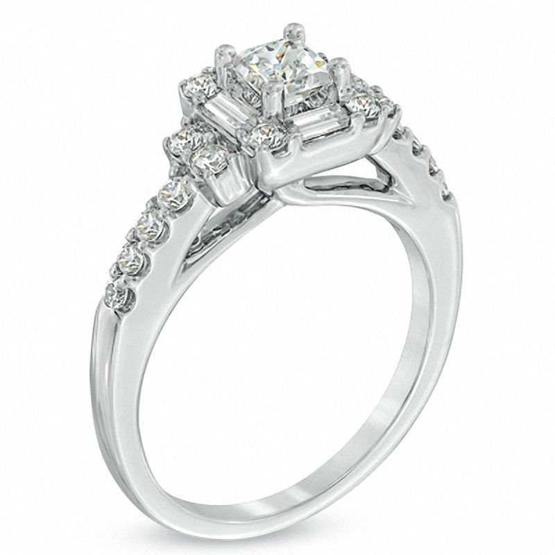 1 CT. T.W. Princess-Cut Diamond Art Deco Engagement Ring in 14K White Gold