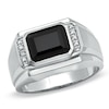 Thumbnail Image 1 of Men's Emerald-Cut Onyx Ring in 14K White Gold with Diamond Accents