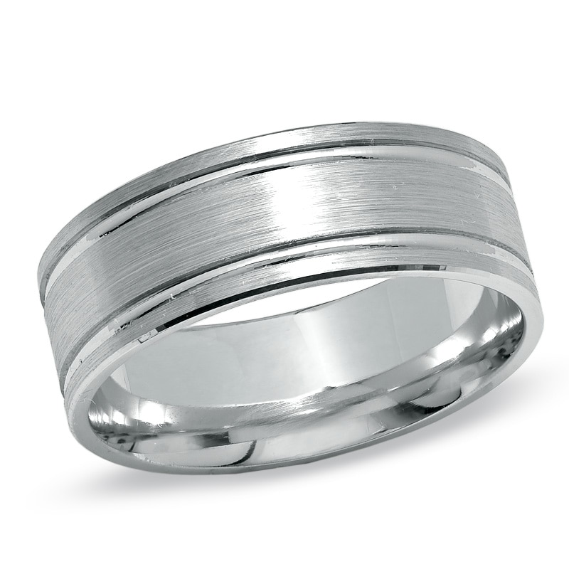Men's 7.0mm Brushed Double Stripe Wedding Band in 14K White Gold
