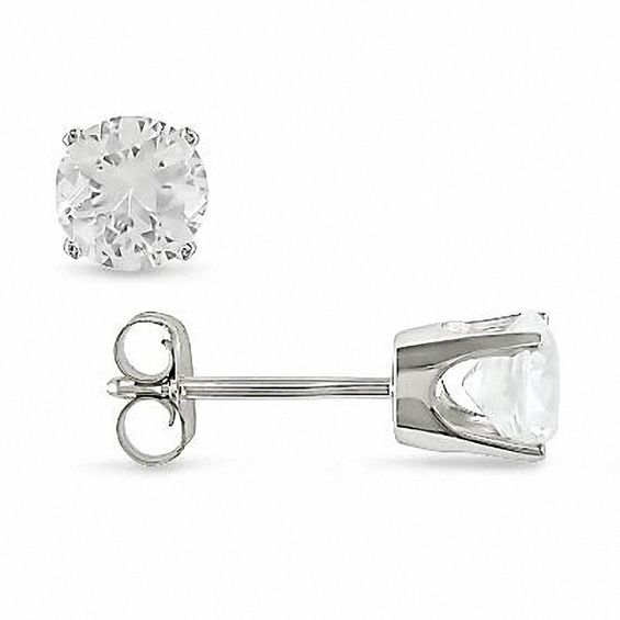 5.0mm Lab-Created White Sapphire Stud Earrings In 10K White Gold