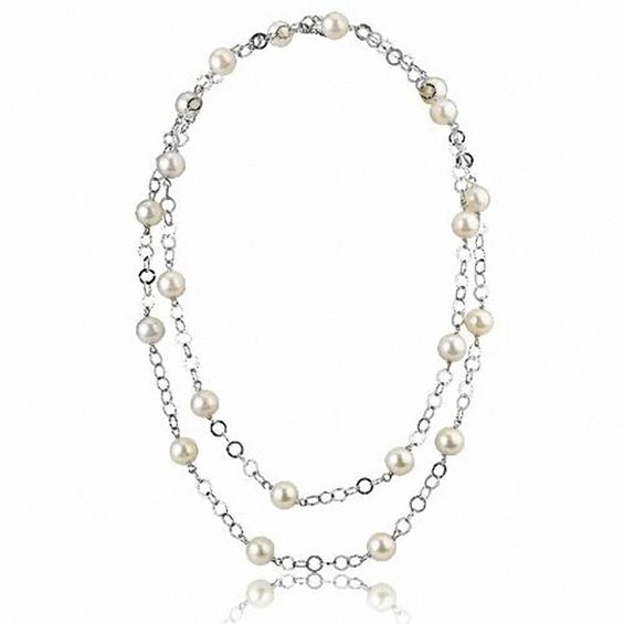 90mm Cultured Freshwater Pearl Link Necklace In Sterling Silver 34 Gemstone Necklaces