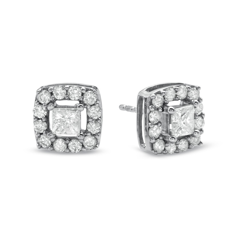 Main Image 1 of 1 CT. T.W. Princess-Cut Diamond Open Frame Stud Earrings in 10K White Gold