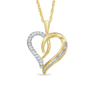 Zales 1/6 Ct. T.W. Multi-Color Diamond Motherly Love Panda Heart Pendant in Sterling Silver and 14K Two-Tone Gold Plate