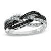 Thumbnail Image 1 of 1/4 CT. T.W.  Black and White Diamond Braided Twist Ring in 10K White Gold