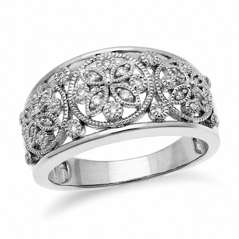 1/10 CT. T.W. Diamond Filigree Band in Sterling Silver