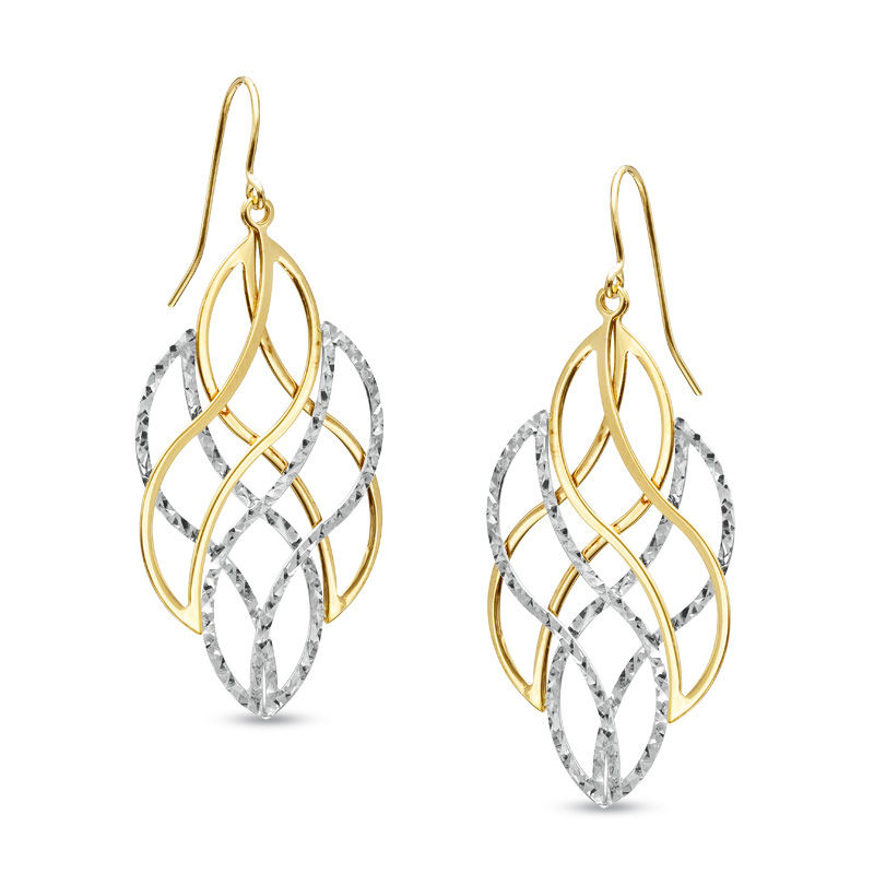 Two-Tone Diamond-Cut Swirl Drop Earrings 14K Gold and Sterling Silver