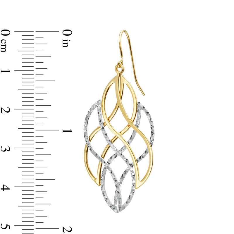 Two-Tone Diamond-Cut Swirl Drop Earrings 14K Gold and Sterling Silver