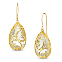 Pear-Shaped Crystal Scroll Earrings in 10K Gold