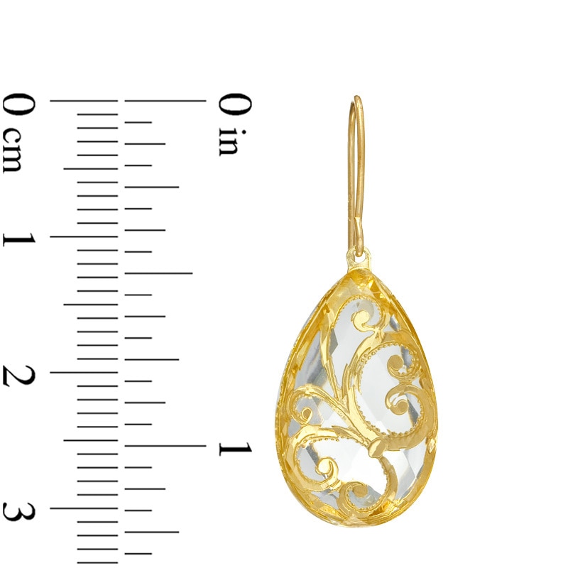 Main Image 2 of Pear-Shaped Crystal Scroll Earrings in 10K Gold