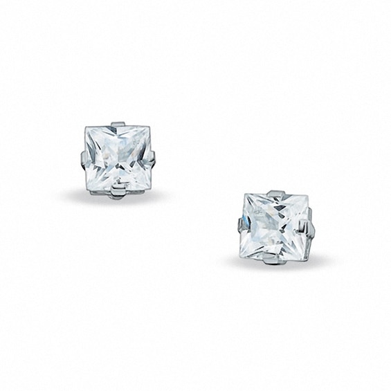 7.0mm Princess-Cut Lab-Created White Sapphire Stud Earrings in Sterling ...