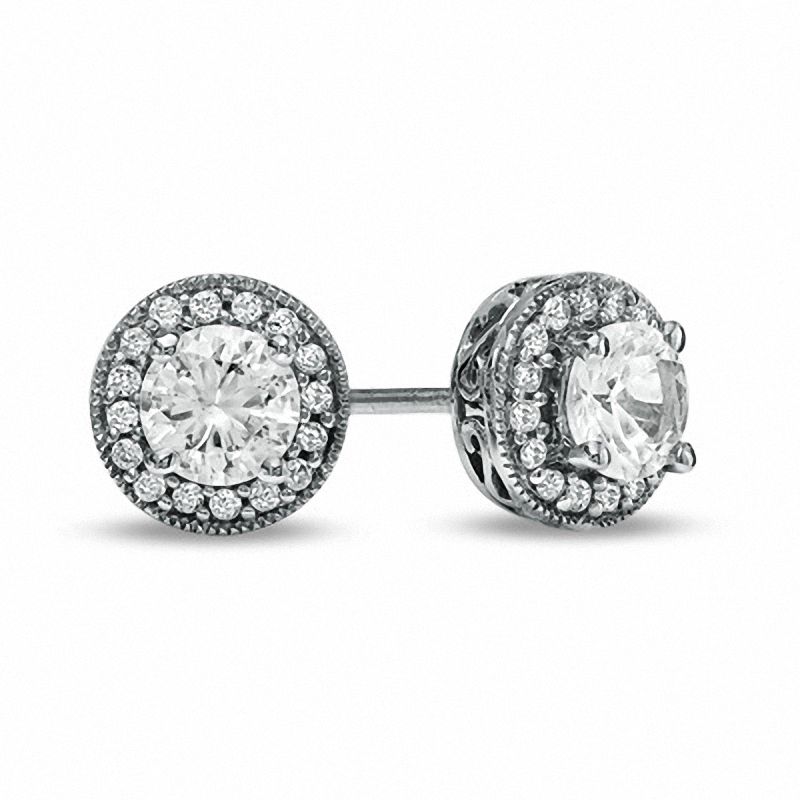 Main Image 1 of 5.0mm Lab-Created White Sapphire Vintage-Style Frame Stud Earrings in Sterling Silver