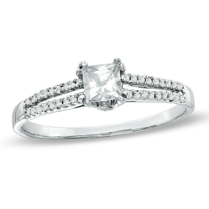 Main Image 1 of 1/3 CT. T.W. Princess-Cut Diamond Split Shank Engagement Ring in 10K White Gold