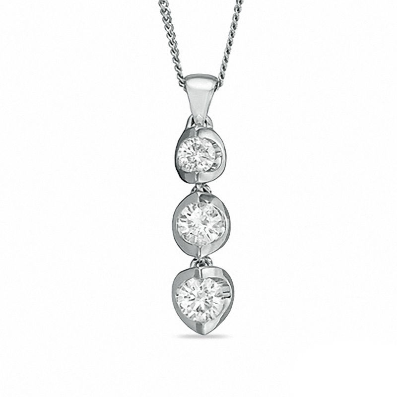 1/2 CT. T.W. Certified Canadian Diamond Three Stone Tension-Set Pendant in  14K White Gold (I/I2) - 17