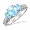 Thumbnail Image 1 of Oval Aquamarine and Diamond Accent Three Stone Ring in 14K White Gold