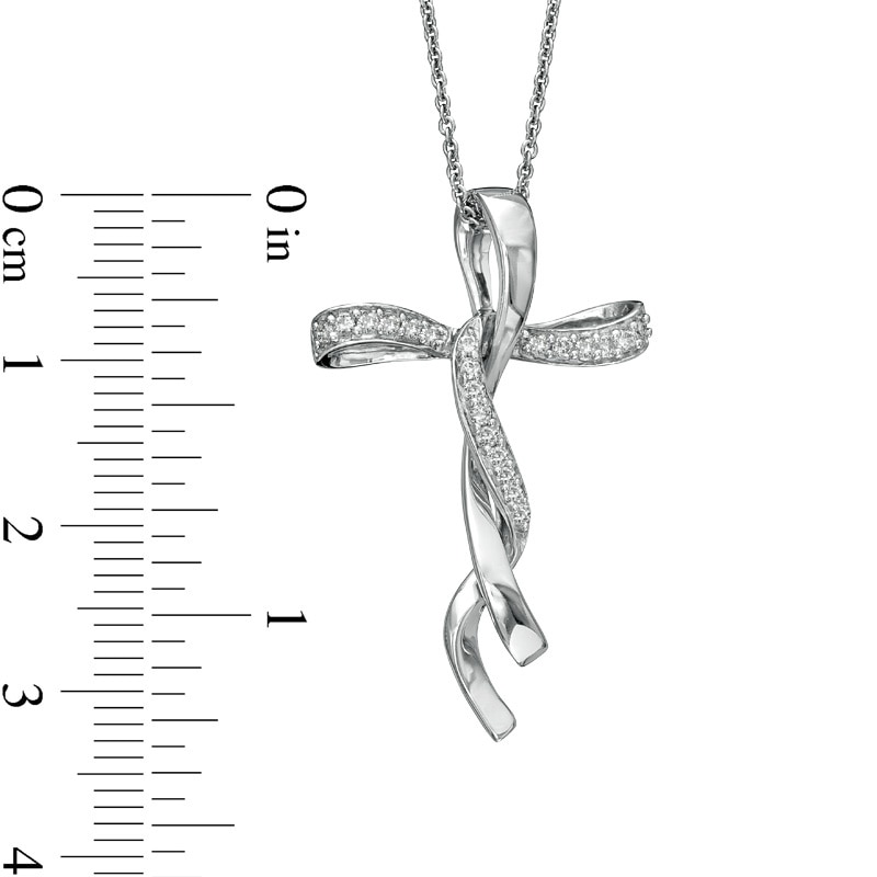 Main Image 2 of 1/5 CT. T.W. Diamond Twist Cross Pendant in Sterling Silver