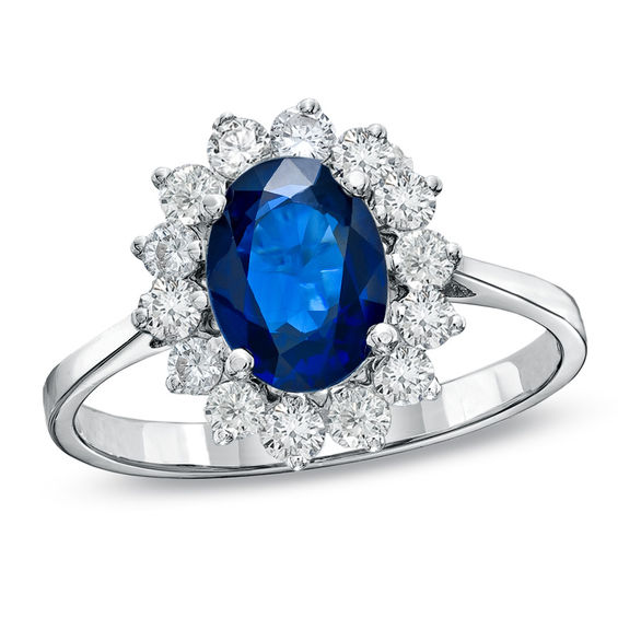 Oval Blue Sapphire and 3/8 CT. T.W. Diamond Shadow Frame