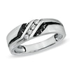 Thumbnail Image 1 of Men's 1/5 CT. T.W. Black and White Diamond Slant Wedding Band in 10K White Gold