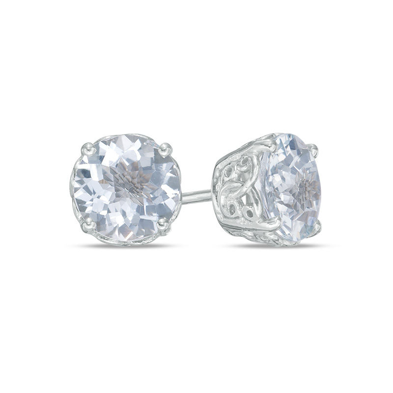 7.0mm Aquamarine Stud Earrings in 14K White Gold