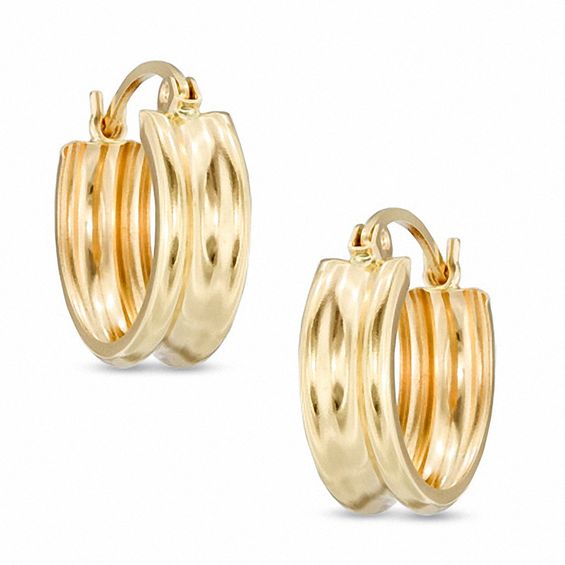 Ribbed Textured 10k Solid Gold Hoop Earrings 12mm buy Diameter