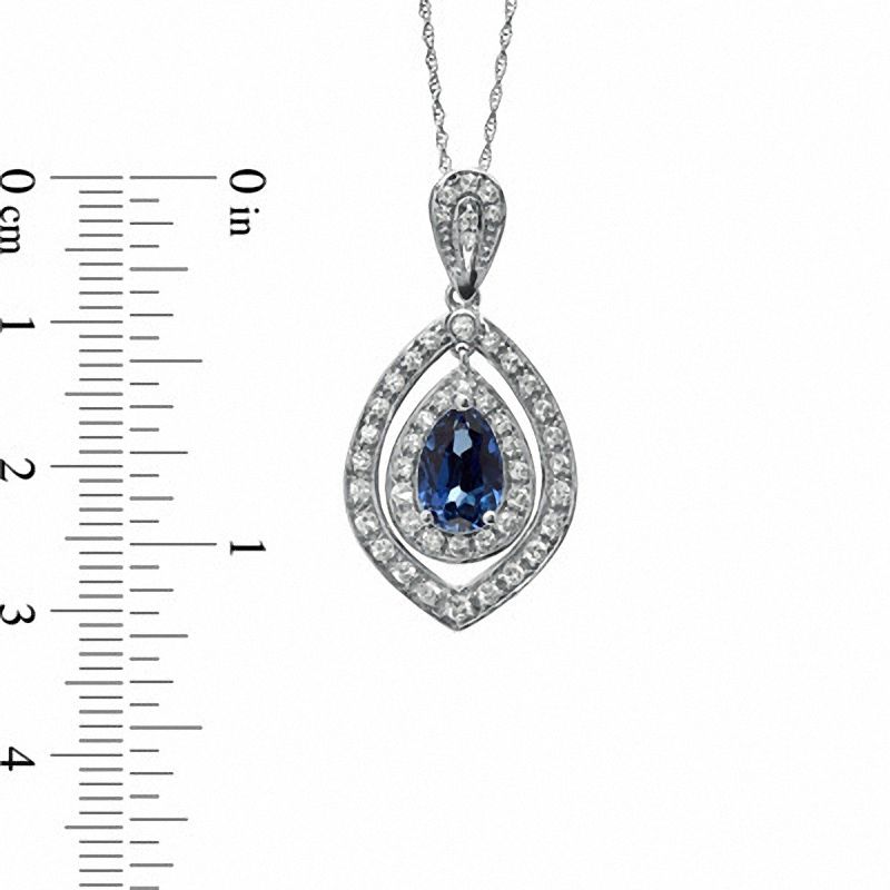 Main Image 2 of Pear-Shaped Lab-Created Blue and White Sapphire Drop Pendant in 14K White Gold