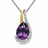 Thumbnail Image 0 of Pear-Shaped Amethyst and 1/10 CT. T.W. Diamond Pendant in Sterling Silver and 14K Gold Plate